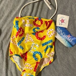 Vintage deadstock Kids Swimwear - Yellow with Multicolor Letters